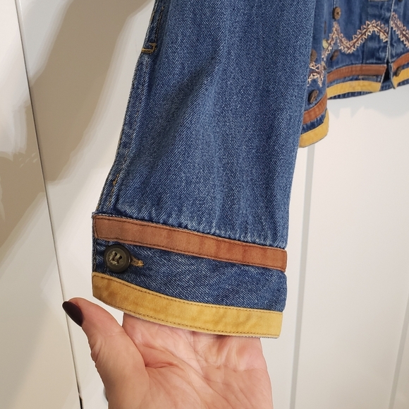 Don't Mess With Texas Western Denim Jean Jacket Embroidered Faux Suede Small - Picture 7 of 13